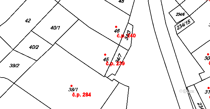 Buchlovice 239 na parcele st. 45 v KÚ Buchlovice, Katastrální mapa