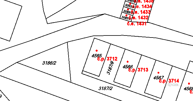 Zlín 3712 na parcele st. 4565 v KÚ Zlín, Katastrální mapa