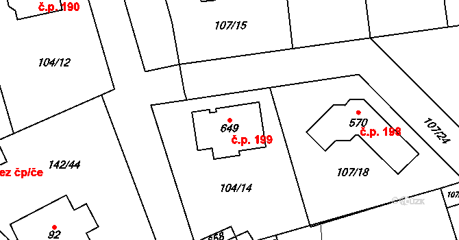 Libeř 199 na parcele st. 649 v KÚ Libeř, Katastrální mapa