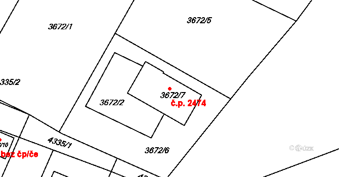 Horní Počernice 2474, Praha na parcele st. 3672/7 v KÚ Horní Počernice, Katastrální mapa