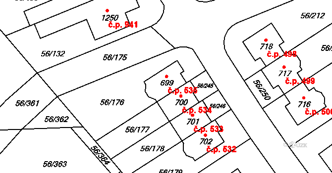 Hovorčovice 535 na parcele st. 699 v KÚ Hovorčovice, Katastrální mapa