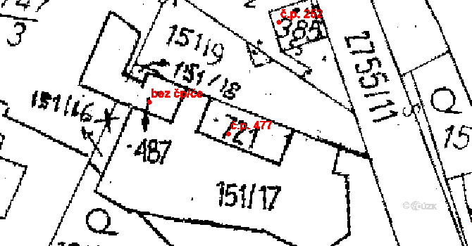 Jaroměřice 477 na parcele st. 721 v KÚ Jaroměřice, Katastrální mapa