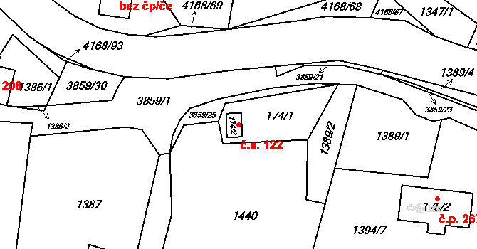 Libouchec 122 na parcele st. 174/2 v KÚ Libouchec, Katastrální mapa