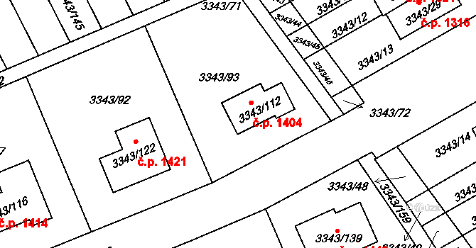 Třešť 1404 na parcele st. 3343/112 v KÚ Třešť, Katastrální mapa