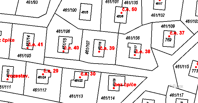Koněšín 39 na parcele st. 461/16 v KÚ Koněšín, Katastrální mapa