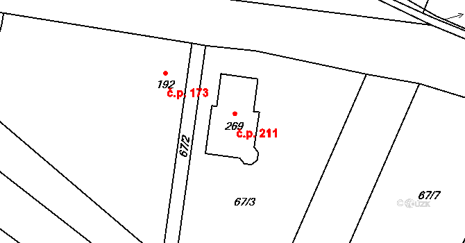 Račiněves 211 na parcele st. 269 v KÚ Račiněves, Katastrální mapa