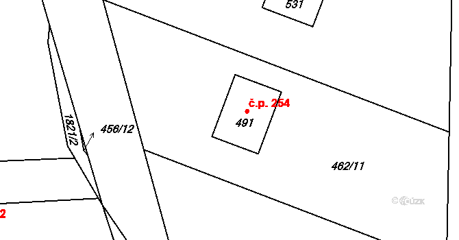 Guty 254, Třinec na parcele st. 491 v KÚ Guty, Katastrální mapa