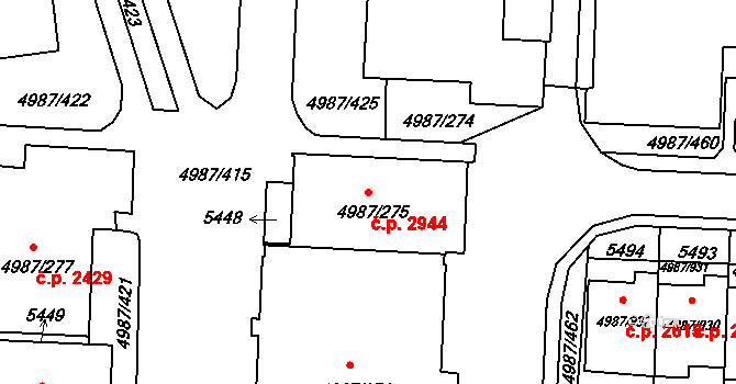 Louny 2944 na parcele st. 4987/275 v KÚ Louny, Katastrální mapa