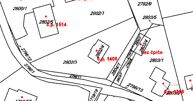 Horní Suchá 1405 na parcele st. 2802/4 v KÚ Horní Suchá, Katastrální mapa