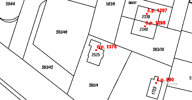 Třebechovice pod Orebem 1376 na parcele st. 2525 v KÚ Třebechovice pod Orebem, Katastrální mapa