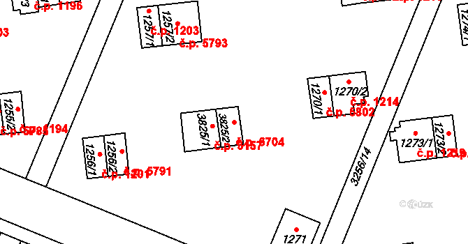 Zlín 6704 na parcele st. 3825/2 v KÚ Zlín, Katastrální mapa