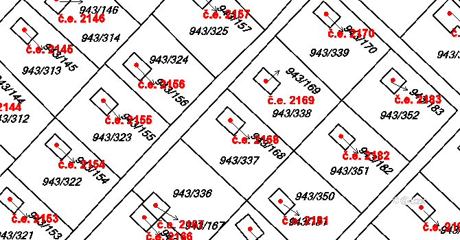 Velká Chuchle 2168, Praha na parcele st. 943/168 v KÚ Velká Chuchle, Katastrální mapa