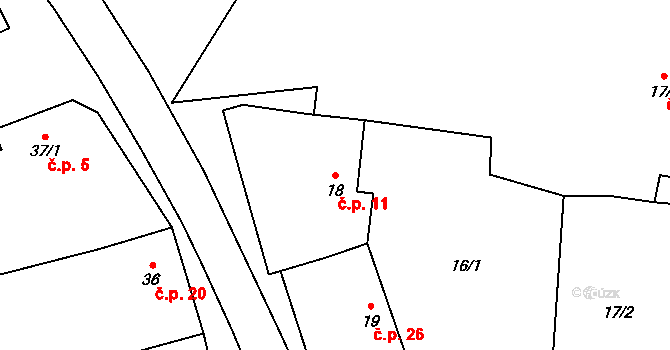 Šamonice 11, Předotice na parcele st. 18 v KÚ Šamonice, Katastrální mapa