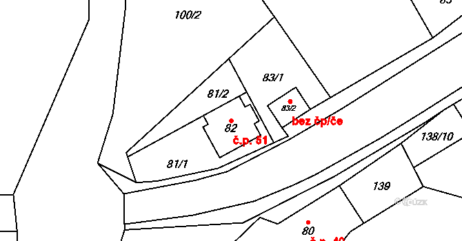 Milhostov 51 na parcele st. 82 v KÚ Milhostov, Katastrální mapa