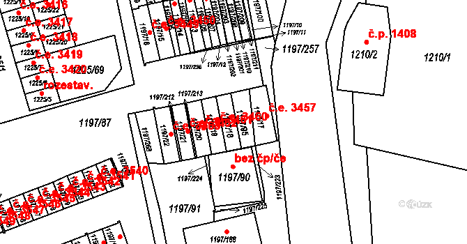 Prostřední Suchá 3459, Havířov na parcele st. 1197/18 v KÚ Prostřední Suchá, Katastrální mapa