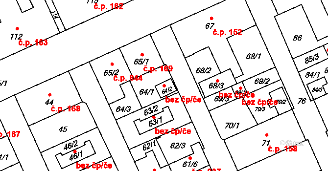 Ostrava 43971792 na parcele st. 64/2 v KÚ Petřkovice u Ostravy, Katastrální mapa