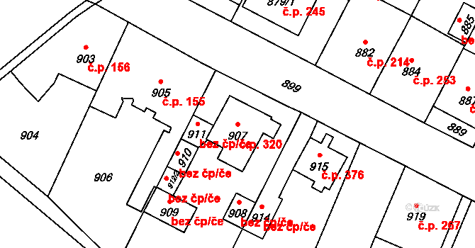 Jaktař 320, Opava na parcele st. 907 v KÚ Jaktař, Katastrální mapa