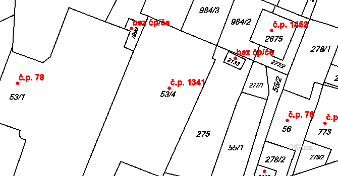 Kateřinky 1341, Opava na parcele st. 53/4 v KÚ Kateřinky u Opavy, Katastrální mapa