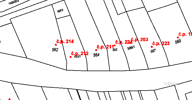 Kobeřice u Brna 211 na parcele st. 564 v KÚ Kobeřice u Brna, Katastrální mapa