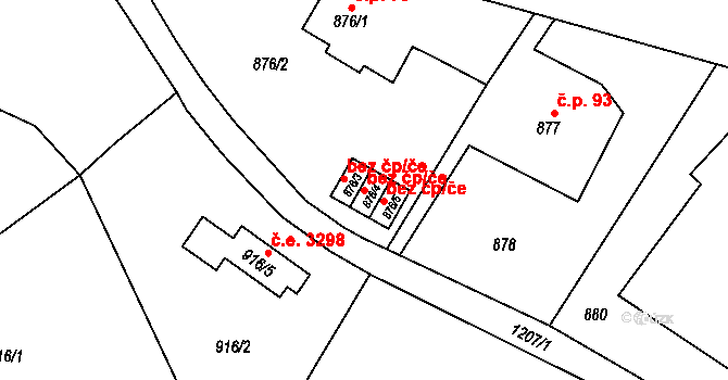 Plzeň 46372792 na parcele st. 876/4 v KÚ Újezd, Katastrální mapa