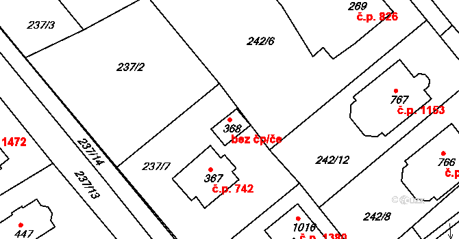 Rudná 49346792 na parcele st. 368 v KÚ Hořelice, Katastrální mapa