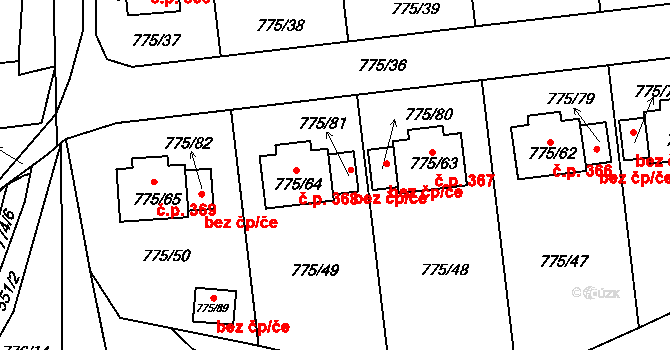 Dýšina 49809792 na parcele st. 775/81 v KÚ Dýšina, Katastrální mapa