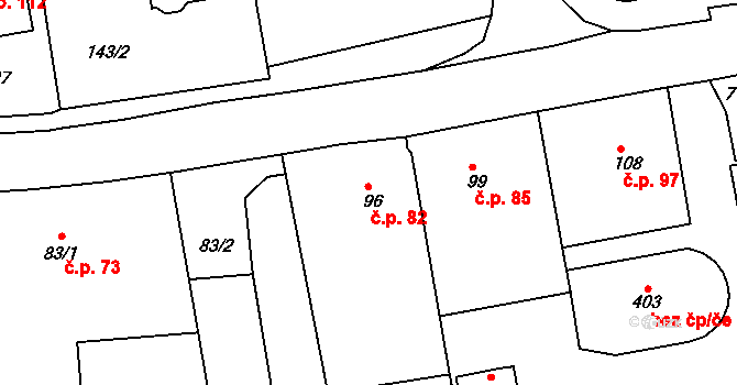 Loučná 82, Lom na parcele st. 96 v KÚ Loučná u Lomu, Katastrální mapa