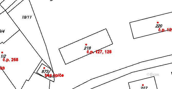 Prachovice 127,128 na parcele st. 218 v KÚ Prachovice, Katastrální mapa
