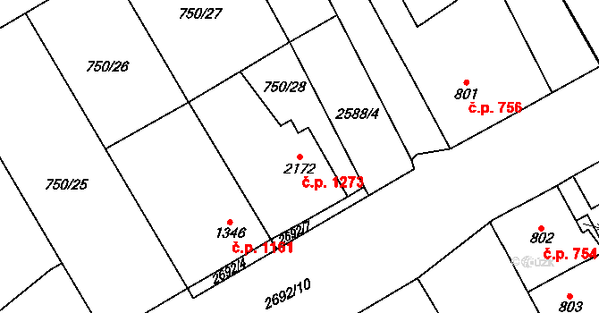 Hlinsko 1273 na parcele st. 2172 v KÚ Hlinsko v Čechách, Katastrální mapa