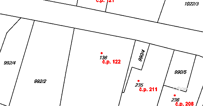 Čimelice 122 na parcele st. 136 v KÚ Čimelice, Katastrální mapa