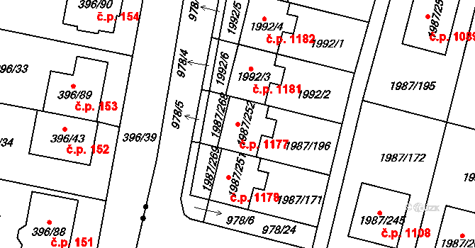 Nýřany 1177 na parcele st. 1987/252 v KÚ Nýřany, Katastrální mapa