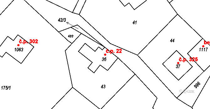 Orlice 22, Letohrad na parcele st. 36 v KÚ Orlice, Katastrální mapa