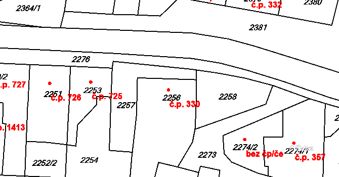 Třešť 330 na parcele st. 2256 v KÚ Třešť, Katastrální mapa