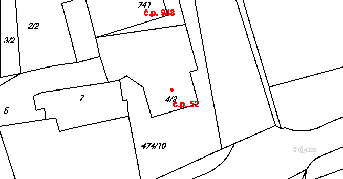 Rudná 52 na parcele st. 4/3 v KÚ Dušníky u Rudné, Katastrální mapa