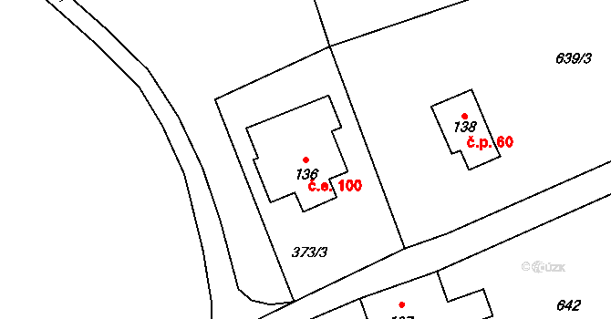 Kytlice 100 na parcele st. 136 v KÚ Falknov, Katastrální mapa