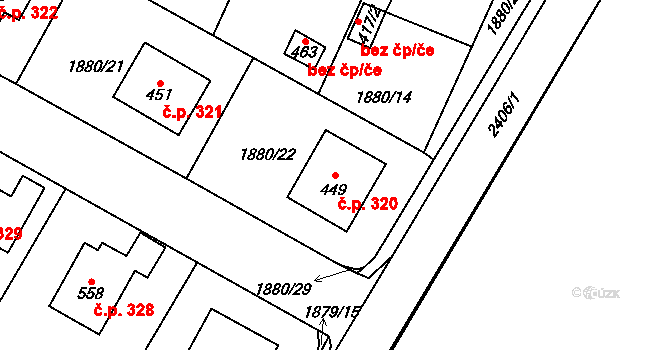 Plánice 320 na parcele st. 449 v KÚ Plánice, Katastrální mapa