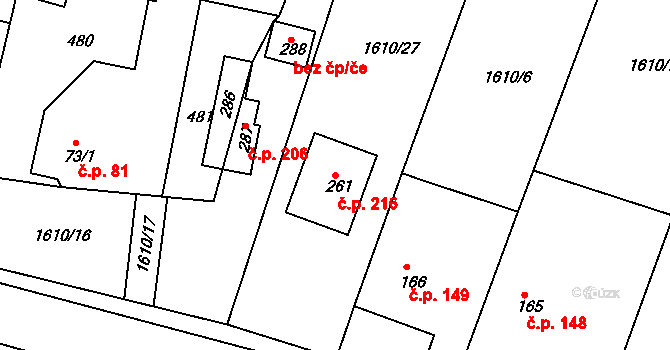 Horní Roveň 216, Dolní Roveň na parcele st. 261 v KÚ Horní Roveň, Katastrální mapa