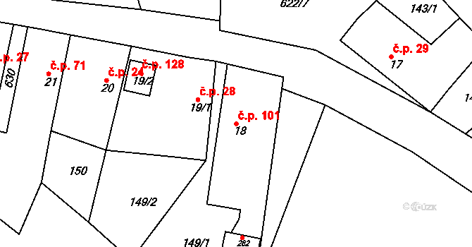 Zdechovice 101 na parcele st. 18 v KÚ Zdechovice, Katastrální mapa