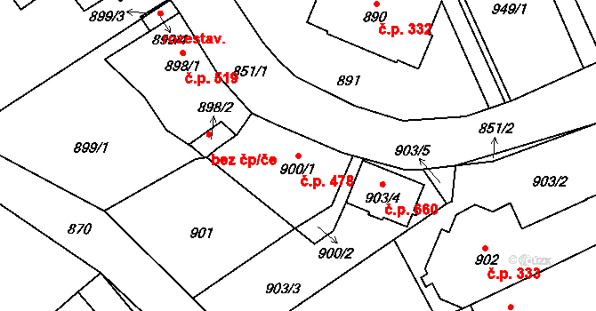 Jedovnice 478 na parcele st. 900/1 v KÚ Jedovnice, Katastrální mapa