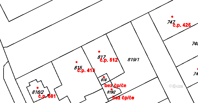 Rájec 512, Rájec-Jestřebí na parcele st. 817 v KÚ Rájec nad Svitavou, Katastrální mapa