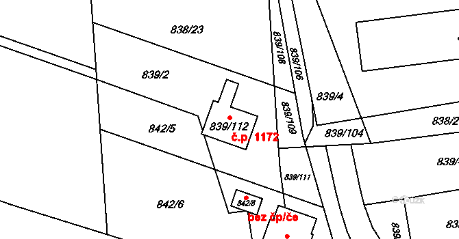 Jilemnice 1172 na parcele st. 839/112 v KÚ Jilemnice, Katastrální mapa