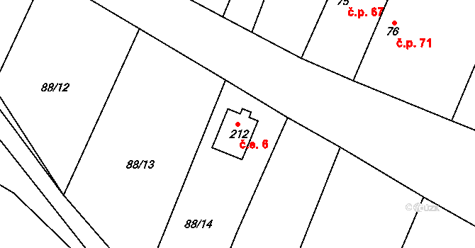 Lišice 6 na parcele st. 212 v KÚ Lišice, Katastrální mapa