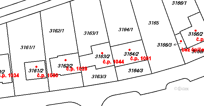 Lužice 1044 na parcele st. 3163/2 v KÚ Lužice u Hodonína, Katastrální mapa