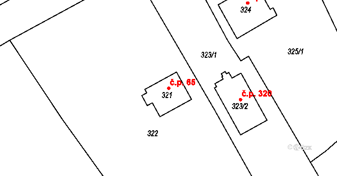 Sobotín 65 na parcele st. 321 v KÚ Sobotín, Katastrální mapa