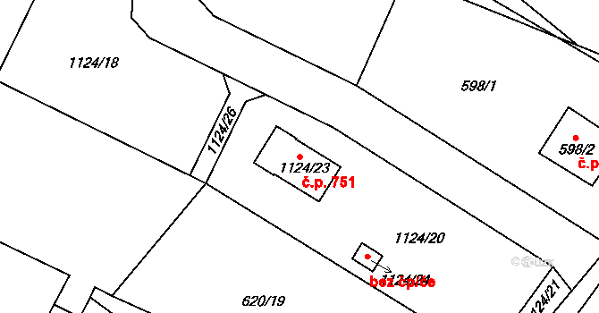 Krmelín 751 na parcele st. 1124/23 v KÚ Krmelín, Katastrální mapa
