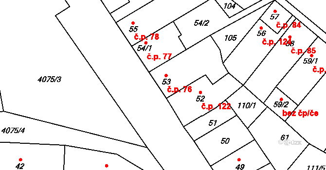 Lenešice 76 na parcele st. 53 v KÚ Lenešice, Katastrální mapa