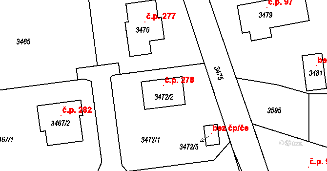 Bravantice 278 na parcele st. 3472/2 v KÚ Bravantice, Katastrální mapa
