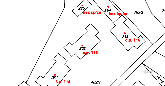 Skuhrov nad Bělou 115 na parcele st. 282 v KÚ Skuhrov nad Bělou, Katastrální mapa