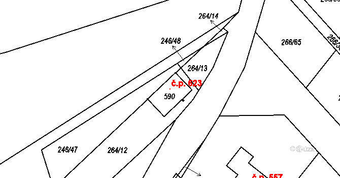 Lubina 623, Kopřivnice na parcele st. 590 v KÚ Drnholec nad Lubinou, Katastrální mapa