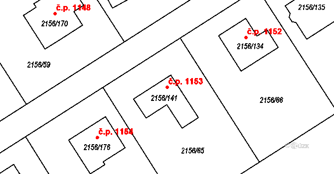 Podbořany 1153 na parcele st. 2156/141 v KÚ Podbořany, Katastrální mapa